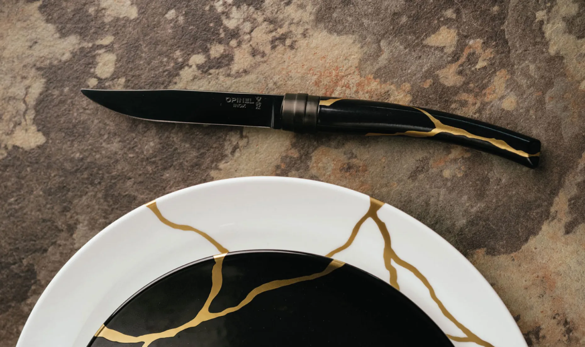 Set mit 2 Tischmessern Kintsugi – Anthrazit mit schwarzer Klinge